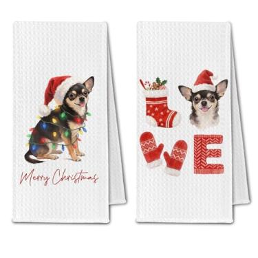 Imagem de ChissNook Toalhas de cozinha de Natal Chihuahua, presentes para amantes de cães chihuahua, toalhas de prato para cozinha, toalha de mão decorativa de cachorro feliz Natal para banheiro, 40,6 x 61 cm