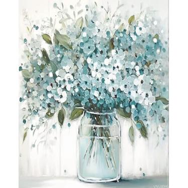 Imagem de VNUIEHG Kits de pintura por números para adultos, vasos de flores, plantas, kits de pintura acrílica em tela, fácil de pintar por números para iniciantes e adultos, artesanato para decoração de parede