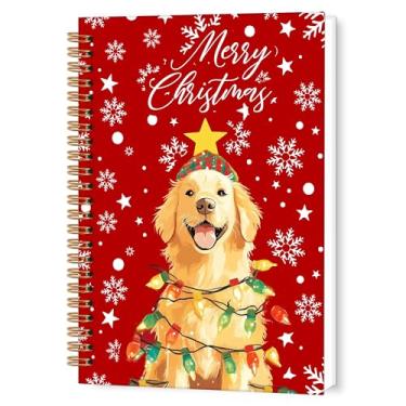 Imagem de TWRVI Caderno espiral de Natal Golden Retriever, presente Golden Retriever, caderno pautado para faculdade, material escolar, cadernos de diário para cães, 14 x 21 cm, 164 páginas