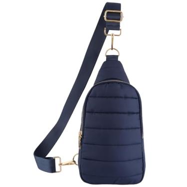 Imagem de Ahdoma Bolsa tiracolo pequena para mulheres, acolchoada, bolsa tiracolo para mulheres, puffer, pochete para viagem, Azul, 6x8.75x2 inches