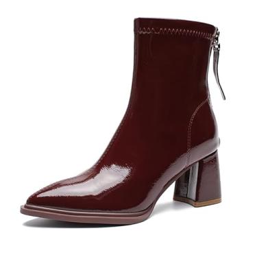 Imagem de DAISIQ Botas cano curto bico fino primavera outono 2025 francês premium salto grosso 788-1, Marrom, 35