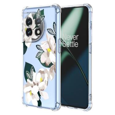 Imagem de WEIOUHR Capa para OnePlus 11 5Gphone, design de flor branca TPU transparente, à prova de choque, resistente a arranhões, leve, para OnePlus 11 5G (Magnólia)