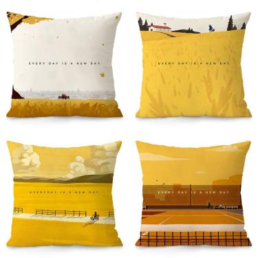 Imagem de Capas de almofadas com paisagem amarela panorâmica 35x35cm