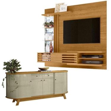 Imagem de Estante Home Theater Bancada Suspensa Frizz Supreme Cumaru Com Aparador Buffet Mônaco Cumaru Opala - Madetec