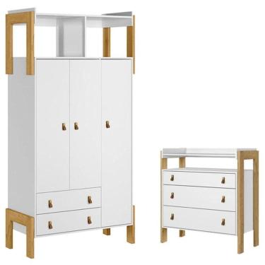 Imagem de Guarda Roupa Infantil 4375 E Cômoda Gaveteiro 4410 Fantasia Branco Acetinado - Qmovi