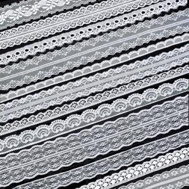 Imagem de letsinstyle 12 rolos de acabamento de renda branca de 3 metros, fitas de renda de flores bordadas, acabamento de poliéster para festa de casamento, decoração de casa, projetos de costura de lingerie