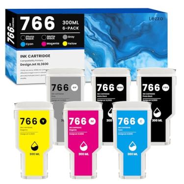 Imagem de Cartucho de tinta 766 300 ml, pacote com 6, 766, substituição de tinta de alto rendimento para HP 766 3ED57A P2V89A P2V90A P2V91A P2V93A 3ED55A para impressora DesignJet XL3600 Series (PK/MK/G/C/M/Y)