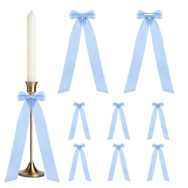 Imagem de Laços de fita azul para taças de vinho, marcador de bebida, champanhe, decorações de festa de Natal, castiçal, embrulho de presente, 6 peças, laços grandes de cetim para aniversário, chá de bebê