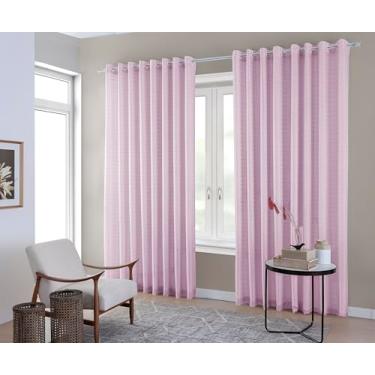 Imagem de M&C Cortinas Beatriz Blackout com Voil, Cortina para Sala e Quarto, 2,80m x 2,50m, Rosa Claro, Poliéster e PVC, Blackout 100%, Xadrez