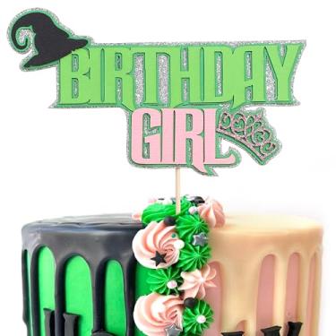 Imagem de Happy Birthday Witch Cake Topper - Good Bad Witch Birthday Decorations,Witches Magic Party Photo Props,Black and Pink Magic Cake Topper,Happy Witches Party Centerpieces (Green)