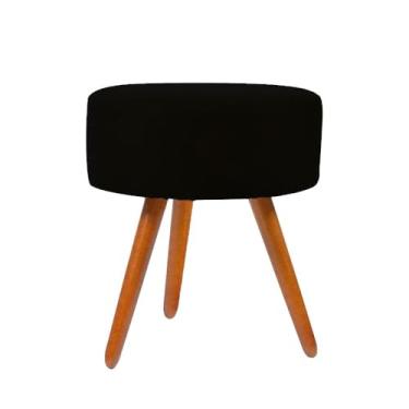 Imagem de Puff Puf Banqueta Redondo Para Camarim Suede Pés Palito Cor:preto