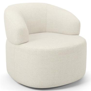 Imagem de Poltrona Giratória Orgânica Para Sala de Estar Living Helena L02 Linho Champagne - Lyam Decor