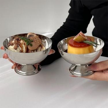 Imagem de Hapivida 2 peças de copos de sorvete de aço inoxidável para servir tigelas de sobremesa para sobremesa, sundae, frutas, salada, lanche, coquetel, condimento (2 pés curtos)