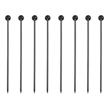 Imagem de 8 peças palhetas de aço inoxidável, espetos de coquetel de metal reutilizáveis, para bebidas, martinis, coquetéis, aperitivos de azeitonas e frutas (preto)