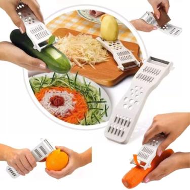 Imagem de Kit 5 em 1 Descascador Ralador Fatiador Laminas Inox Cortes Fino e Grosso Portátil Versátil e Facil de Limpar