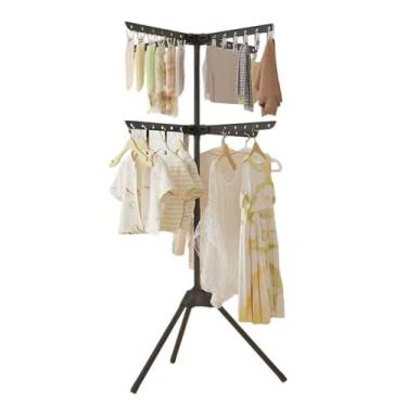 Imagem de Hhsdyl Varal de Roupas Tripé, Cabide Porta-Roupas Portátil e Dobrável, Economizador de Espaço - Varal de Roupas para Chão e Varanda,Black,double layer