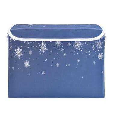 Imagem de ATTX Cestos de armazenamento dobráveis com tampas – Cestas de armazenamento dobráveis de flocos de neve brancos para armário, quarto, organização de escritório (42 x 32 x 30 cm) #86