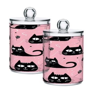 Imagem de ATTX Dispensador de suporte Qtip Black Cats para bola de algodão, cotonete, frasco de boticário de plástico transparente, decoração de casa, pote de armazenamento de cozinha, pacote com 2 (470)