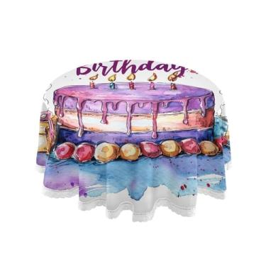 Imagem de SEHANY Toalha de mesa redonda para festa de feliz aniversário de 152 cm, tecido lavável sem rugas, toalha de mesa redonda com decoração de renda para decoração de aniversário de restaurante