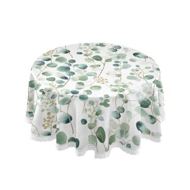 Imagem de SEHANY Toalha de mesa redonda com folhas verdes pastorais, 152 cm, tecido lavável sem rugas, toalha de mesa redonda com renda decorativa para restaurante, casamento, acampamento, festa Fiesta Cinco de