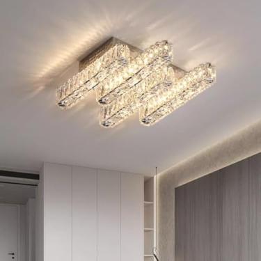 Imagem de Luminária de teto deslumbrante em cristal - Luminária minimalista em estilo italiano para sala de estar, quarto e sala de jantar contemporâneos (quadrada de 60 cm)