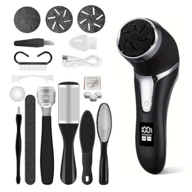 Imagem de Moedor de pés elétrico a vácuo removedor de calos à prova d'água com visor digital LCD dispositivo de pedicure portátil recarregável (Preto)