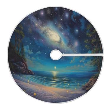 Imagem de Blueangle Linda saia de árvore de Natal com cenário de praia de 120 cm - poliéster macio e resistente a rugas, decoração de férias para festas de Natal, árvore festiva e decoração de casa (650)