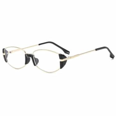 Imagem de JRLLFD Óculos de sol vintage de luxo feminino, retrô, pequeno, oval, armação de metal, masculino, clássico, para dirigir ao ar livre, UV400 (dourado, preto, transparente)