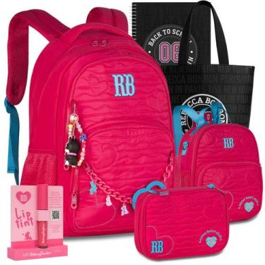 Imagem de Kit Mochila RB Rebecca Bonbon Soft Lancheira Estojo Escolar, Rosa