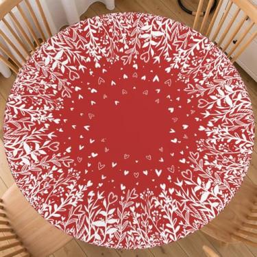 Imagem de ABSOP Toalha de mesa redonda vermelha para o dia dos namorados com borda elástica 102-111 cm em formato de coração toalha de mesa redonda para cozinha, casa, festa, pátio, piquenique