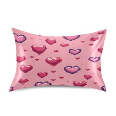 Imagem de SEHANY Capas de almofada de seda para cabelo e pele para o Dia dos Namorados, capas de almofada de cetim respiráveis macias e refrescantes com fecho de envelope, tamanho king (50,8 x 101,6 cm)