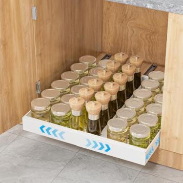 Imagem de Organizador de armário com largura expansível (31 cm - 52 cm) e 53 cm de profundidade, gavetas deslizantes Insputer para cozinha, despensa com painel magnético, 3 trilhos deslizantes atualizados