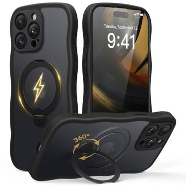 Imagem de GolbinBox Capa para iPhone 15 Pro Max, [compatível com Magsafe] [Suporte magnético de 360°] [Cute Wave Edge] [Proteção de nível militar de 5,5 metros] Capa de telefone feminina fosca translúcida para