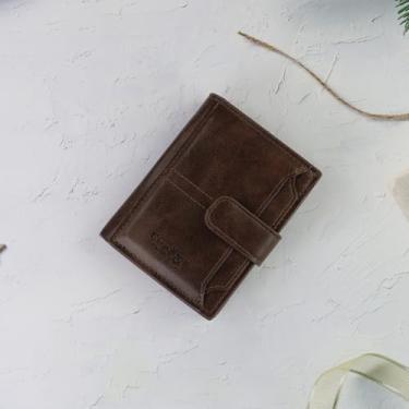 Imagem de Carteira masculina vintage fina, dobrável, carteira curta com porta-cartões transparente removível - 2 compartimentos para cartões, janela para fotos, compartimentos para dinheiro com zíper e abertos