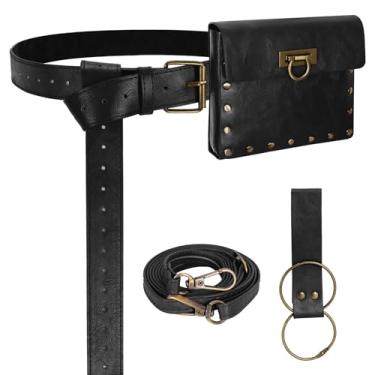 Imagem de Bolsa de cinto renascentista, bolsa de couro de pirata viking medieval, conjunto de garrafa de poção, saia, caminhada, Halloween, cosplay, acessório para fantasia, Preto, G, Belt Pouch