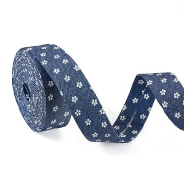 Imagem de Beadthoven Fita jeans azul flor azul 2,5 cm fitas de tecido jeans em camadas azul marinho fitas de tecido rústico artesanato acabamento tiras de pano para artesanato faça você mesmo costura laço de