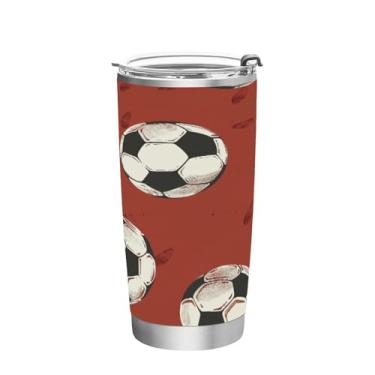 Imagem de STAYTOP Copo colorido de aço inoxidável de futebol de 590 ml, copo de café isolado com tampa e canudo, caneca de café de viagem de parede dupla para bebidas quentes e frias