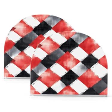 Imagem de Wassud Porta-guardanapos acrílico guingão vermelho e preto, dispensador de guardanapos de papel moderno em forma de U para mesa, cozinha, sala de jantar, bancada 2 peças (comporta 50-60 guardanapos)