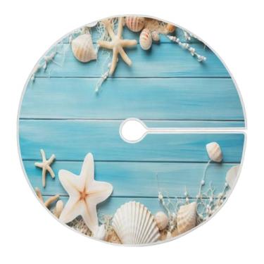 Imagem de Wassud Saia para árvore de Natal com laços seguros, tema de praia de 90 cm, tapete de árvore de Natal festivo para festas de ano novo, decoração de casa