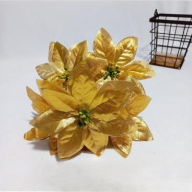 Imagem de Buquê Artificial Bico de Papagaio com 5 Flores Vermelhas – Decoração para Casamento, Natal, Festas e Casa(Dourado)