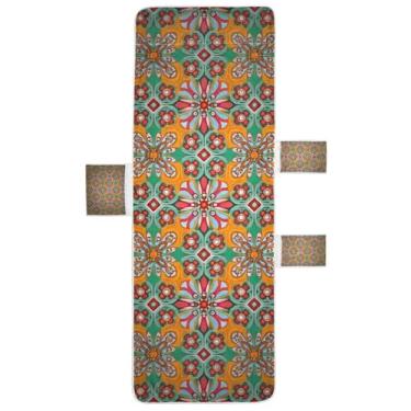 Imagem de STAYTOP Capa de toalha de espreguiçadeira macia de 215,9 cm x 76,2 cm, capas de cadeira de praia com bolsos para jardim, pátio, pátio, banhos de sol, gramado, estampa mexicana de cerâmica Talavera