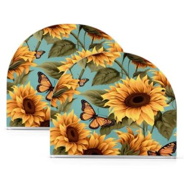 Imagem de Wassud Porta-guardanapos de acrílico de borboleta de girassol, dispensador de guardanapo de papel moderno em forma de U para mesa, cozinha, sala de jantar, bancada 2 peças (comporta 50-60 guardanapos)