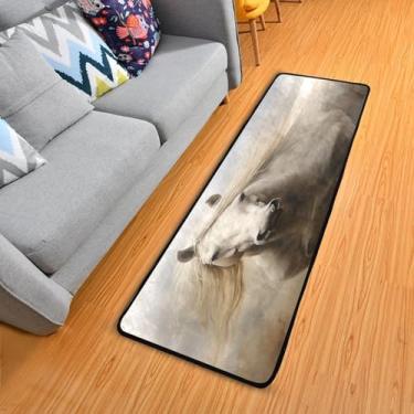 Imagem de WELLDAY Tapete de corredor de retrato de cavalo branco, tapete de corredor de 5 x 15 cm, antiderrapante, lavável, tapete de cozinha para quarto, entrada, lavanderia, sala de estar