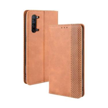 Imagem de Capa flip de couro para OPPO Find X2 Lite,Flip magnético retro,Caso de telefone de couro PU,Design de carteira com 3 slots de cartão e 1 clipe de dinheiro -Brown