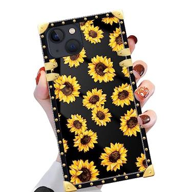 Imagem de TAMEFOX Compatível com iPhone 15 Plus Capa Quadrada (6,7 polegadas), Girassol-B, Ouro, Luxuoso, Macio, TPU Rígido, Parte Traseira de Policarbonato à Prova de Choque Feminina, Capa Protetora para Apple iPhone 15 Plus