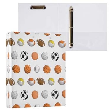 Imagem de STAYTOP Organizador de fichário redondo de desenho animado de rúgbi, basquete, futebol, 3 argolas com prancheta (carta A4), fichário fofo para material de escritório escolar