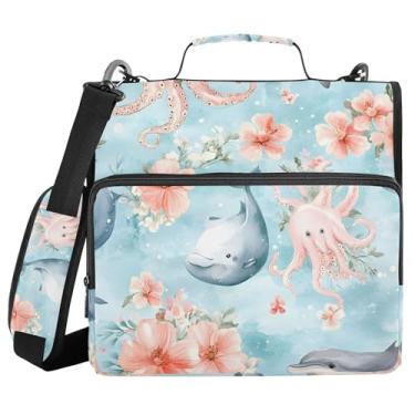 Imagem de xigua Pasta com zíper para baleias com alça de ombro e alça para transporte fácil, fichário de 3 anéis de 3 cm para escola, painel de expansão e arquivo expansível