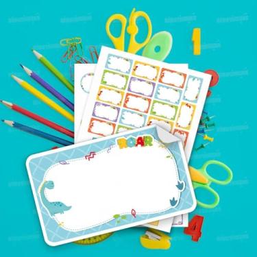 Imagem de Kit Etiquetas Escolares Infantis Dino 01, etiquetas adesivas para material escolar, livros, cadernos e mochilas
