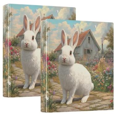 Imagem de Burbuja Pasta Bunny in Countryside Road com 3 argolas de 3 cm para trabalho de escritório, fichário aberto D serve para papel tamanho carta com visão clara, 2 bolsos, 1 pacote