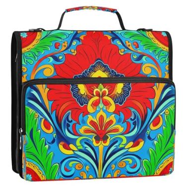 Imagem de CEBUGI Fichário de 3 anéis com zíper com alça de ombro, pasta de arquivo expansível de 3,8 cm, anéis D, para escola, escritório, estampa vibrante